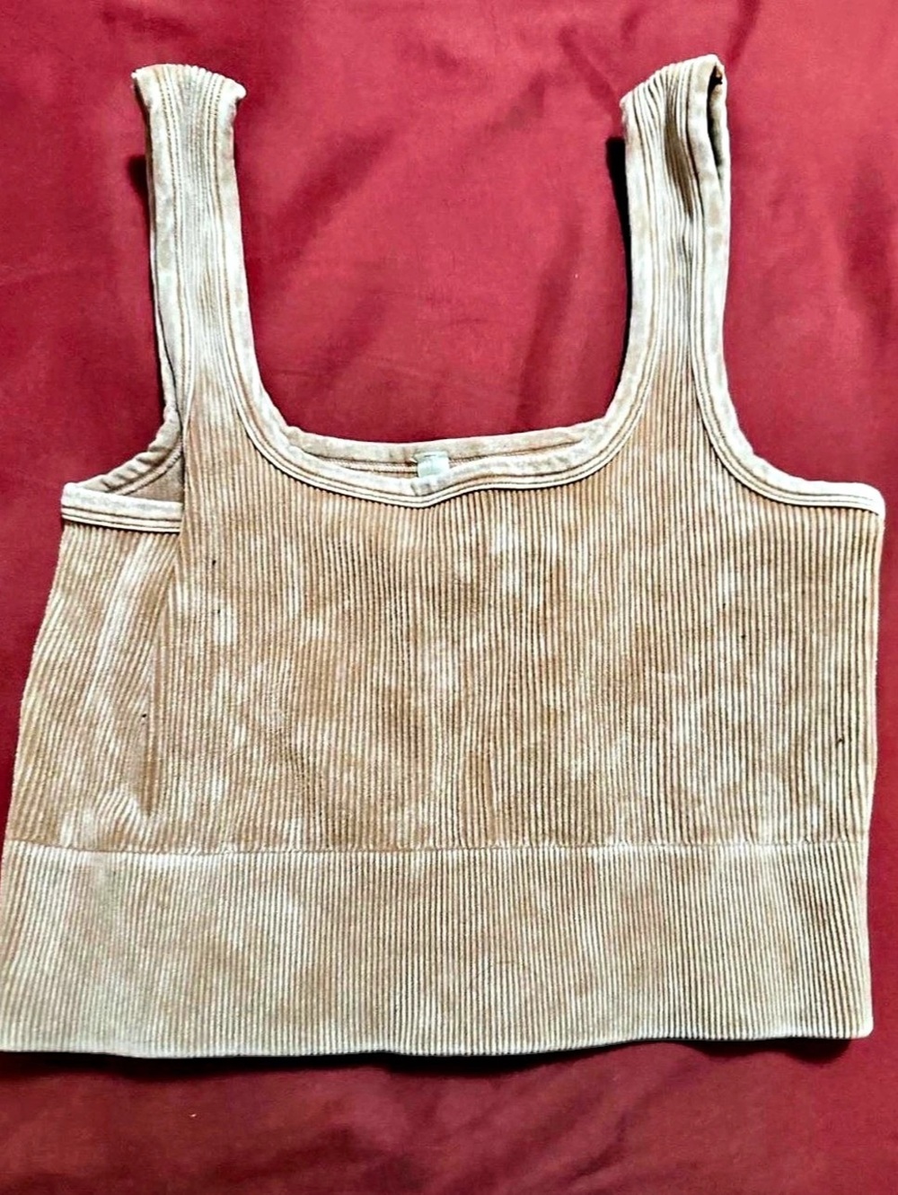 Zenana Ribbed Brami Tank Top in Brown Size Large